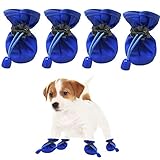 YUESEN Schuhe Hunde Pfotenschutz Hundesocken Wasserdicht Atmungsaktiv rutschfest Reflektierendem Riemen Verstellbares Seil Bequemen, Weichen Stiefel für Schneefang Blau 2-4kg pet（4pcs）