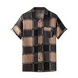 ZAIZAI Sommer beiläufige lose Mannhemd Herren Plaid Kurzarm gedruckt Lose Hawaiian Beach Hemden (Color : Khaki, Size : 3XL code)