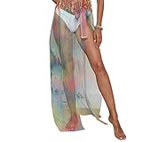 Sexy durchsichtige Maxi-Röcke für Damen, Batikdruck, durchsichtig, Netzstoff, Badeanzug, Strand-Bikini, Sarong Wickelrock, langer Rock, Batik, L