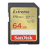 SanDisk Extreme SDXC UHS-I Speicherkarte 64 GB (V30, 170 MB/s Übertragung, U3, 4K UHD Videos, SanDisk QuickFlow-Technologie, wasserdicht, stoßfest, temperaturbeständig)