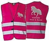 Generisch Warnweste Sicherheitsweste ACHTUNG! Reiter & Pferd mit reflektierendem Aufdruck 8 Farben 5 Größen (M, Pink)