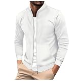 Generisch Herren-Hemdjacke mit Knöpfen, lässiger Langarmmantel, leichter Mantel mit Taschen Herren T Shirt (White, S)