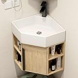 Kleiner Eck-Badezimmerschrank mit Waschbecken, Wandmontage, Keramik-Waschbecken-Set, ideal für kleine Räume, 40