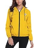 Wayleb Damen Regenjacke Wasserdichte Sportjacke Regenmantel Windbreaker Gefüttert mit Kapuze Funktionsjacke Atmungsaktiv für Sport OutdoorGelb#1,M