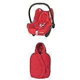 Maxi-Cosi Cabriofix, Babyschale Gruppe 0+ (0-13 kg), Nomad Red, ohne Isofix-Station + Kuschelig warmer Fußsack, passend für alle Babyschalen, nomad red