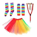 BESTOYARD Rainbow Tutu Rock Kit Bunte Bowknot Krawatte Lange Handschuhe Strumpf Hosenträger Kostüme Zubehör Set Karneval Liefert (Erwachsene)