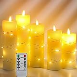 LED Kerzen, mit eingebetteten Lichterketten, Da by 5-LED-Kerzen, mit 10-Tasten-Fernbedienung, 24-Stunden-Timer-Funktion, tanzender Flamme, echtem Wachs, batteriebetrieben.