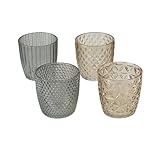Glas Teelichthalter transparent braun und grau - 4er Set / 7 cm - Deko Windlicht für Teelichter - Kerzenhalter Kerzenglas Tischdeko
