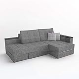 VitaliSpa XXL Ecksofa mit Schlaffunktion 240 x 160 cm Grau - Eckcouch Relax Sofa Couch Schlafsofa Kissen Schlafcouch Taschenfederkern