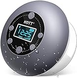 Duschlautsprecher Bluetooth 5.0, Badezimmer-Dusche-Radio, wasserdichter kabelloser tragbarer Lautsprecher mit Mikrofon FM-LCD-Uhrenanzeige Micro-SD-Kartensteckplatz 10 Stunden Spielzeit