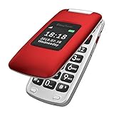 Easyfone Prime-A1 GSM 3G Mobiltelefon Seniorenhandy Klapphandy ohne Vertrag | Hörgeräte kompatibel(HAC) | Große Tasten und Große Schrift | Mit Notruf-Knopf und Taschenlampe und Ladestation (Rot)
