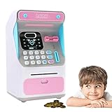UYKUM Electronic Piggy Bank for Boys and Girls, Mini ATM Cartoon Savings Machine Safe Coin Bank Deposit Box with Face Recognition & Password and Unlock,Pink