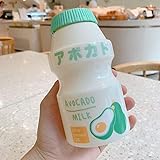 SLSNATFOUND Wasserflasche aus Kunststoff, Yakult-Form, süßer Kawaii-Milchkarton-Shaker für Kinder/Mädchen/Erwachsene, Glas (480 ml) (Avocado)