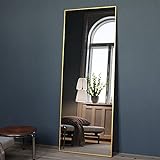 BEAUTYPEAK Ganzkörperspiegel, freistehend, hängend oder an die Wand gelehnt, groß, rechteckig, für Wohnzimmer, Schlafzimmer, mit dünnem Rahmen aus Aluminiumlegierung, 162,6 x 53,3 cm, goldfarben