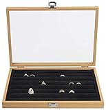 LAUBLUST Schmuckkasten für Ringe - ca. 36 x 25 x 5 cm, Naturbraune Holz-Optik | Ringbox mit Glas-Deckel