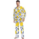 RPLIFE Herren-Schlafanzug-Set mit Blumenmuster, für Frühling, Nachtwäsche, Gelbe Zitronenfrucht, XS