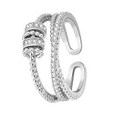 DEARMAMY S925 Rotierender Finger Ring Für Damen Modischer Knuckle Ring Persönlichkeit Ring Geschenkidee Für Freundinnen Platinfarbe Verstellbare Größ