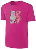 Mädchen T-Shirt Wende Pailletten Katzen Streichel Shirt Pink Größe 140