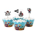 STOBOK 24 Stück Serie Pirat Cupcake Wrappers Toppers Sets für Geburtstagsfeier Baby Shower Decoration