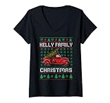 Damen Kelly Family Ugly Christmas Sweater Red Truck Funny Xmas T-Shirt mit V-Ausschnitt