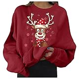 Briskorry Damen Weihnachten Sweatshirt Winter Langarmshirt Weihnachtspullover mit Weihnachtsbaum gedruckt Xmas Tunika Tops