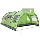 CampFeuer Zelt Relax6 für 6 Personen | Grün/Grau | Variables Tunnelzelt mit großem Vorraum, 5000 mm Wassersäule | Abtrennbare Schlafkabine | Gruppenzelt, Campingzelt, F
