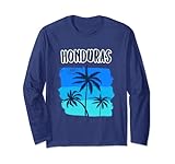 Honduras Urlaubs-Souvenir Retro Blau Palmen Kreuzfahrt Stop Langarmshirt