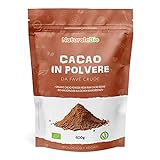 Kakao Pulver Bio 400 g. Organic Cacao Powder. Natürlich, Rein aus de Roh Kakaobohnen. Produziert in Peru aus der Theobroma Cocoa Pflanze. Magnesium- und Phosphor-Quelle. NaturaleBio