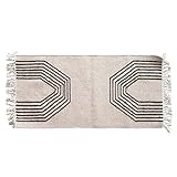 Bloomingville Teppich aus gewebtem Wollgemisch, geometrisches Design und Fransen, 132 x 61 x 0 cm, cremefarben