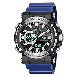 MäNner Analog Digital Armbanduhr,Quarz Elektronik Sport Outdoor Watch,50 M Wasserdicht Multifunction Uhren/Date/Week/Wecker/Stoppuhr Led,Blau