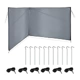Relaxdays Windschutz, Sichtschutz Camping & Strand, HxB: 1,5 x 4 m, Stahlstangen, Polyester, mit Heringen & Seilen, g