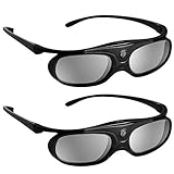 BOBLOV 3D Brille Aktive Shutter Glasses DLP-Link USB Schwarz Für BenQ W1070 W700 Dell Projektor (Schwarz 2Pack)