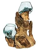 Wogeka - Doppel Glas-Vase auf Wurzel-Holz Gamal - im modernen Style aus Holz als Geschenk-Idee zu Weihnachten Geburtstag Dekoration (Do10L (Ø Glas 10-11 cm))