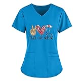 Youning Krankenhaus Schlupfhemd Bluse Kurzarm V-Ausschnitt T-Shirt Kasack Damen Pflege mit Motiv Arzt Uniform Berufsbekleidung Krankenschwester Kleidung Arbeitsbekleidung