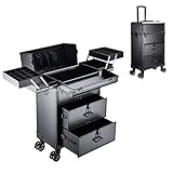 Kosmetik Trolley Rollkoffer Schminkkoffer, Artist Train Case Trolley Makeup Organizer, Mit Schlüsselschloss, Aluminium Schminkkoffer Rollkoffer,Dreifacher Schminkkoffer Mit Schubladen,schwarz ( Color