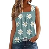 Oberteile Damen Sommer Ärmellose Square Basic Top Leicht und Luftig Tanktops Elegant Locker Tshirt Bequeme Blusenshirt Casual Sommershirt Lässige Hemd Kurzarm Bluse Stilvollen(Green,M)