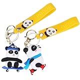 2pcs Cartoon Huabing Panda Schlüsselanhänger bing den Skating Panda Cute Lovely Keychain Stylish Handtasche Anhänger Auto Schlüsselanhänger für Kinder Mädchen Jungen Geburtstag Jubiläen Geschenke