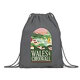 BLAK TEE Wales and Cornwall Illustration Organic Cotton Drawstring Gym Bag Grey