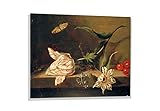 kunst für alle Glasbild: Jacob Marrell Stillleben mit Blumen auf Einer Tischplatte, hochwertiges Wandbild, brillanter Druck auf Echtglas, 100x70 cm