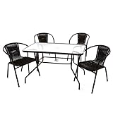 Nexos Trading 5-teiliges Gartenmöbel-Set – Gartengarnitur Sitzgruppe Sitzgarnitur aus Bistrostühlen & Esstisch – Stahl Kunststoff Glas – braun Dunkelbraun