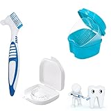 YLL Zahnspangen-Reinigungsbox, Prothesenbürsten-Set, Zahnspangenbox, Prothesenbox, zur Reinigung und Aufbewahrung von Zahnspangen oder Prothesen (blau und weiß)