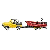siku 1658, Jeep mit Boot, Metall/Kunststoff, Gelb/Rot, Abnehmbarer Anhänger, Schwimmfähiges Boot