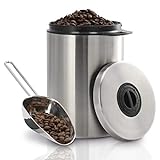 Xavax Kaffeedose für 1kg Kaffeebohnen (luftdichter Kaffeebohnen-Behälter mit Kaffee-Schaufel, Aromadose aus Edelstahl, Vorratsdose zur Aufbewahrung) silber