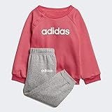 adidas Infant Linear Jogger Fleece, Unisex-Kinder-Suits, Real Pink S18/Medium Grey Heather/White, 9-12M