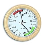 TFA Dostmann Analoges Sauna-Thermo-Hygrometer, mit Holzrahmen,Temperatur, Luftfeuchtigkeit, hitzebeständig