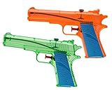 Idena 40112 - Wasserpistolen aus Kunststoff, 2 Stück, grün und orange, ca. 18 cm, für Kinder, perfekt für den Urlaub, am Strand oder Pool