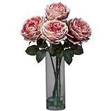 Nearly Natural 1247-PK Fancy Rose mit Zylindervase Seidenblumengesteck rosa