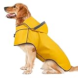 Hunderegenmantel DQGHQME Regenjacke Hunde Reflektierend, Regenmantel Hund Wasserdicht, Regencape Hund Mit Kapuze, Verstellbare Regenjacken für Kleine Mittelgroße Groß Hunde mit Klettverschluss-Gelb-XL