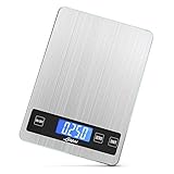 Liebfeld Küchenwaage Digital - Präzise Waage aus Edelstahl u. Glas mit großer Wiegefläche bis 15kg - Beleuchtetes Display - Digitale Küchenwaage inkl. 2 AA Batterien - Küchen Zubehö