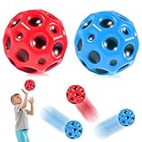 2 Stück Astro Jump Ball, 7cm Durchmesser Mond Ball, hohe Sprünge Gummiball, Raum Thema Bouncy Balls, Mini Bouncing Ball Spielzeug, Planet Bouncing Balls für Kinder (Blue+Red)